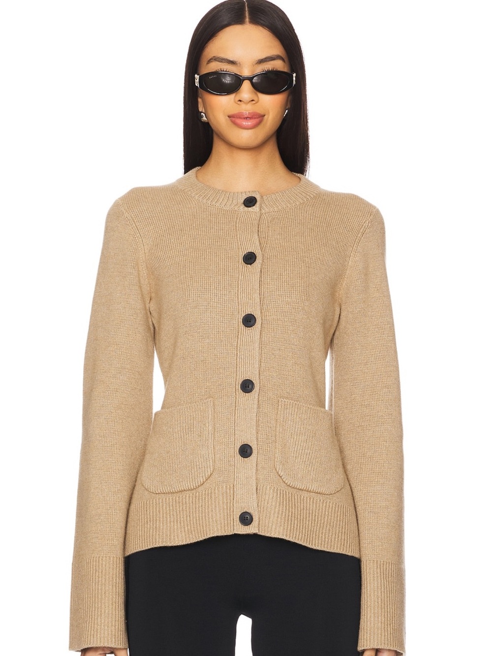 Pistola Classic Crewneck Button-Front Sweater Cardigan - Camel